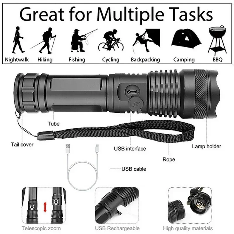 고출력 XHP70 LED 손전등 USB-C 충전식 토치 - Outdoor Adventure Trips 리뷰 및 가격